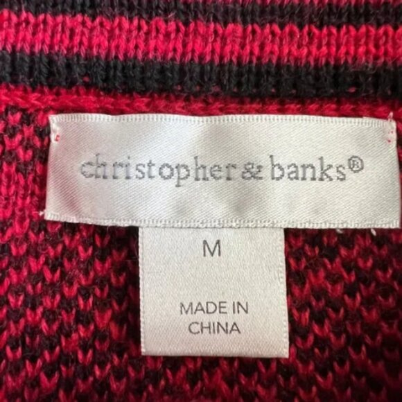 Christopher & Banks Sweater Medium Button Front Short Red Black Plaid - Picture 2 of 12